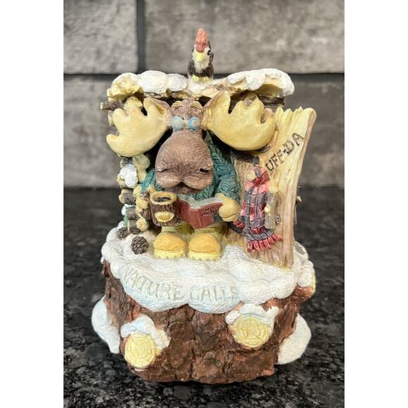Enesco Moose Creek Crossing “Nature Calls” 1995 Musical Moose Outhouse #170933 - Picture 2 of 8
